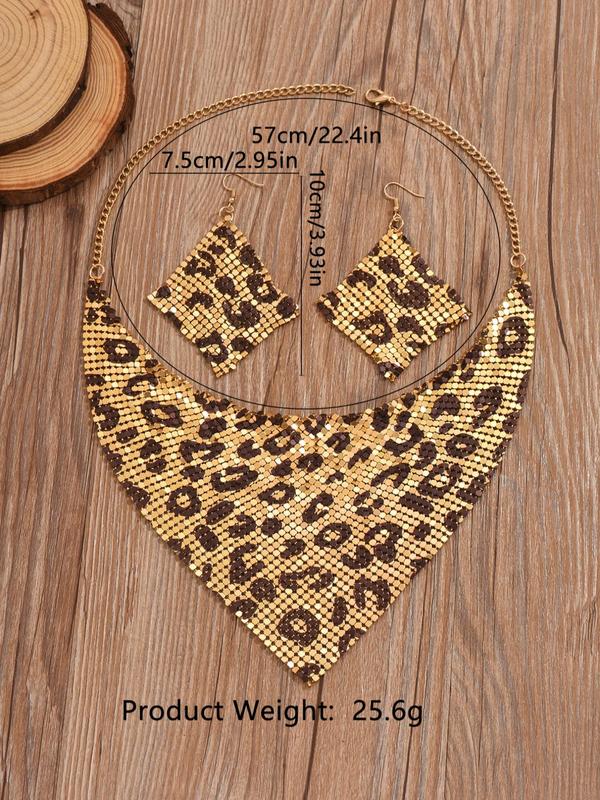 Fashion Leopard Print Bib Necklace & Dangle Earrings, 3pcs Vintage Elegant Versatile Jewelry Sets for Women & Teen Girls for Banquet, Daily Decoration, Summer Vacation Beach Party Music Festivals