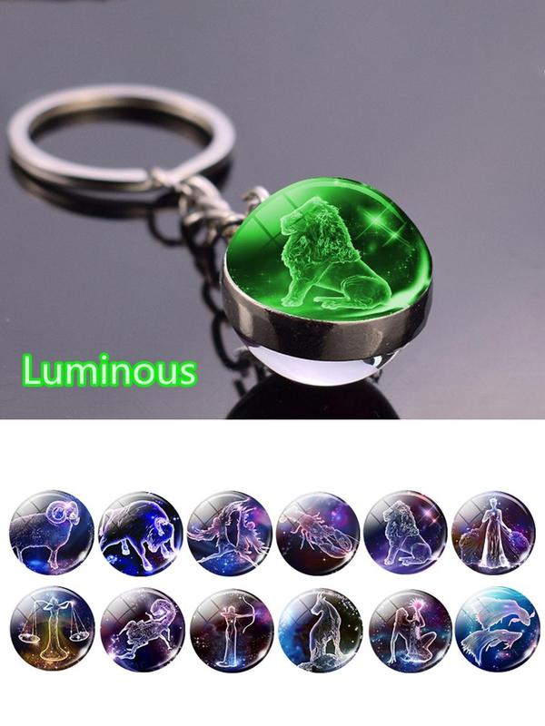 Constellation Luminous Keychain, Glass Ball Pendant, Zodiac Keychain, Fashion Accessories for Men & Women, Birthday Gifts, Party Favors, Holiday Gifts