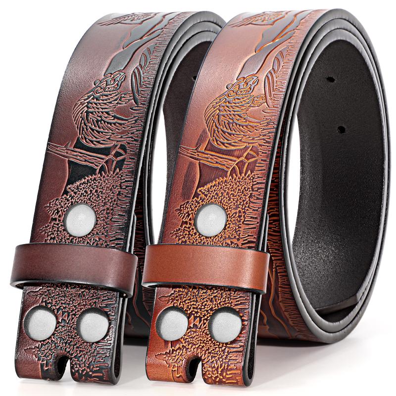 2 Pack Western Leather Belt Strap for Men Women without Buckle Cowboy Cowgirl Tooled Leather Engraved Belt Strap