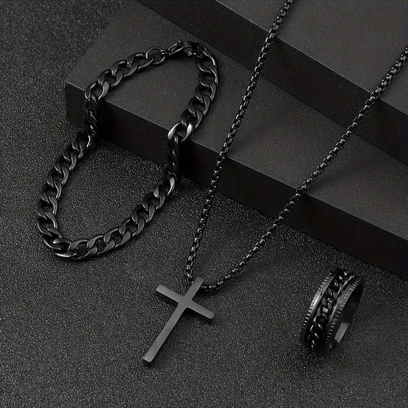 Necklace Bracelet Ring Sets Silver Gold Black -Stainless Steel  for Men Jewelry Set with Gift Message Card