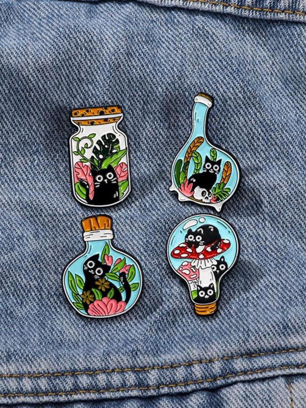 Cute Cartoon Cat Design Brooch Set, Cartoon Cat Badge for Clothes Backpack Hat Decoration, Fashion Accessories for Women & Men