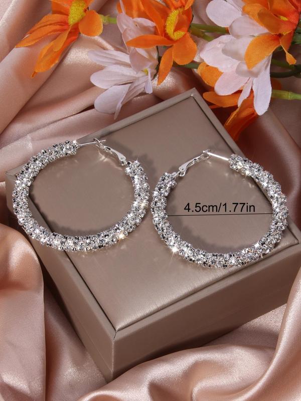 Women's 1 Pair Rhinestone Decor Hoop Earrings, Fashion Elegant Women's Jewelry for Party, Daily Clothing Decor