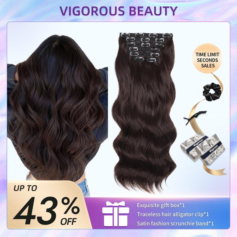 Vigorous Hair Extensions 7PCS & 6PCS Clip in Hair Extensions Soft and Natural Synthetic Hair Pieces for Thinning Hair Women