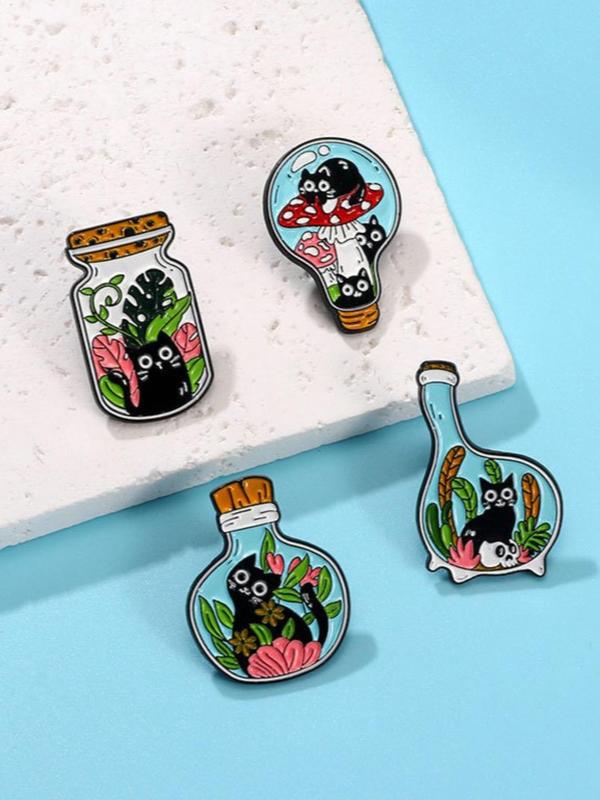 Cute Cartoon Cat Design Brooch Set, Cartoon Cat Badge for Clothes Backpack Hat Decoration, Fashion Accessories for Women & Men