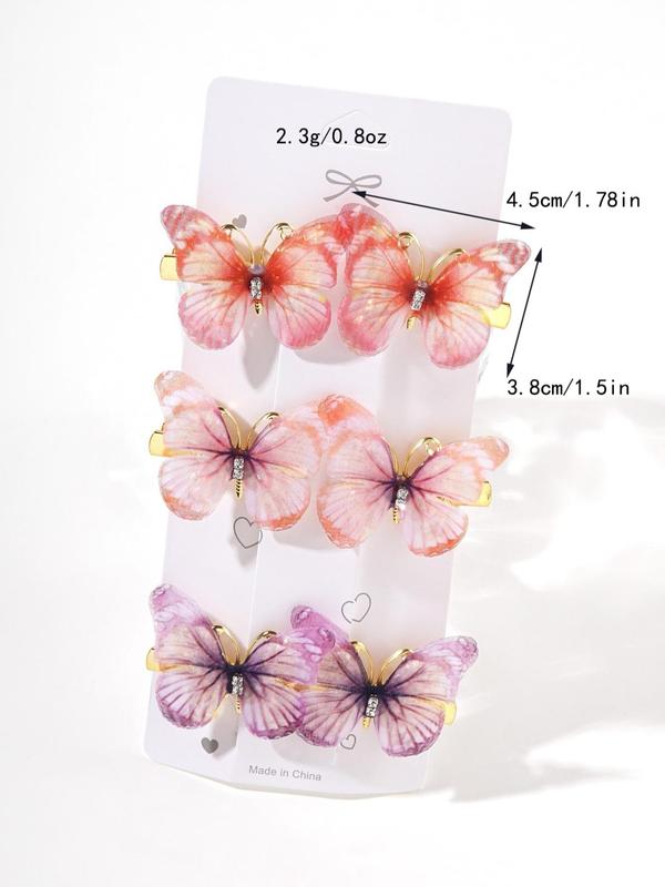 6pcs set Cute Butterfly Design Hair Clips, Ombre Hair Clips, Tulle Series Hair Clips, Retro Fashion Alloy Hair Accessories for Women and Girls