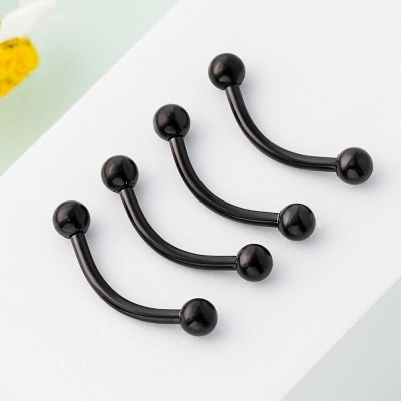 Oufer 16G 10MM 8PCS Black Balls and Spikes Rook Eyebrow Ring Curved Barbell