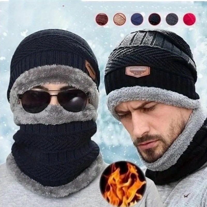 Winter Fleece Lined Beanie And Scarf Set - Warm Thick Knitted Hat With Ear Protection, Windproof Neck Gaiter, Suitable For Outdoor Skiing, Mountain Climbing, Sports | Polyester, Knitted Fabric, Hand Wash | Suitable For Christmas, Halloween,