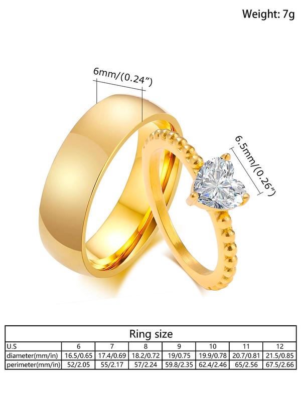 Couple Rhinestone Decor Stainless Steel Rings, Promise Ring for Women, Engagement Wedding Anniversary Engagement Ring Gift for Couples, Aesthetic Summer 2024 Back To School Jewelry Girlfriend Gifts, with Box Fall