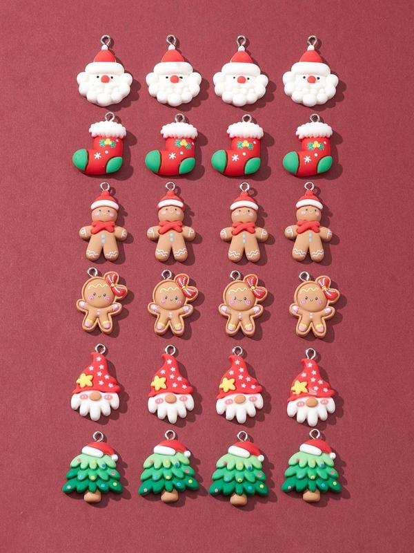 Cute Christmas Themed Resin Pendants, Gingerbread Man & Santa Claus & House & Tree Design Charms, Fashion Accessories for DIY Bracelet & Necklace Making