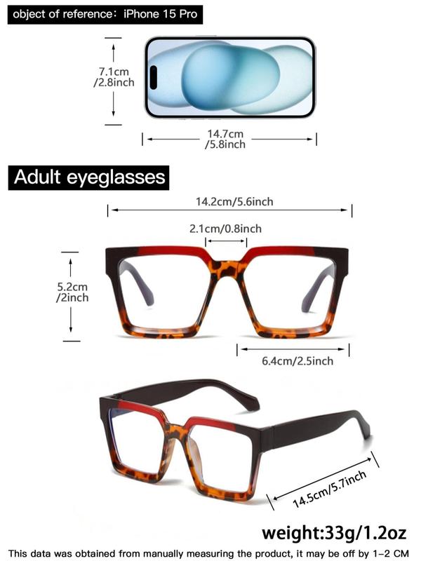 Boho Style Colorblock Non-prescription Glasses Set, Trendy Casual Eyeglasses for Women & Men, Fashion Accessories for Daily Wear