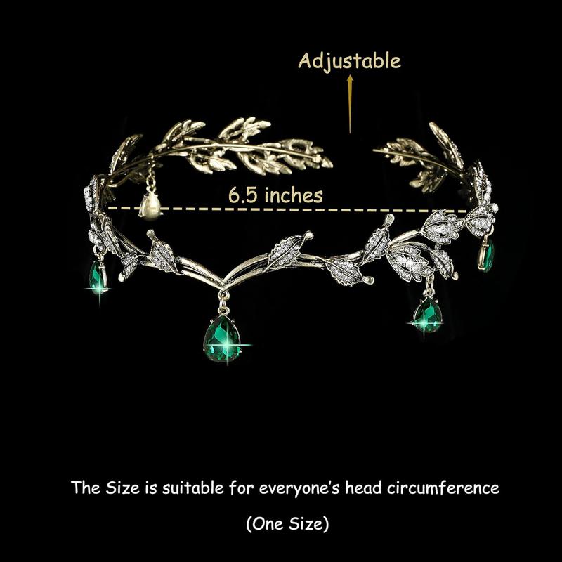 Dark Green Fairy Leaves Crowns Tiaras,  Forest Pixie Dress Accessories Garden Fairy Costume for Women Girls Halloween Cosplay Headband