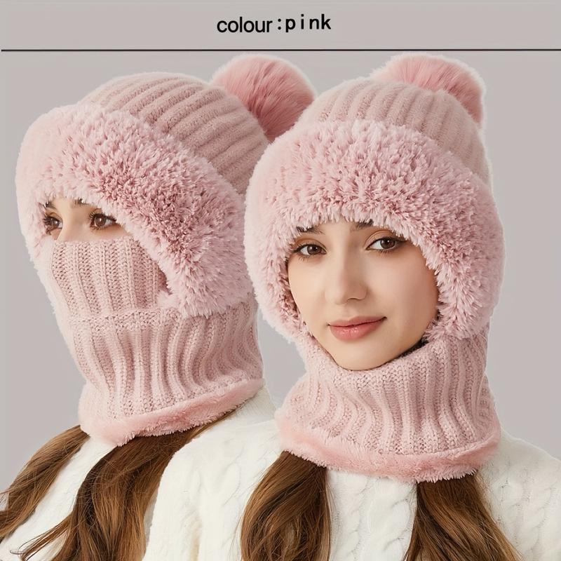 3-in-1 Winter Hat, Scarf and Mask Suit-Windproof Fleece Knitted Hat with Earmuffs, Suitable for Cycling, Hand Wash Acrylic Material