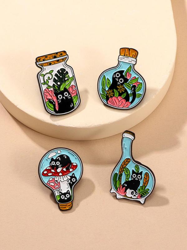 Cute Cartoon Cat Design Brooch Set, Cartoon Cat Badge for Clothes Backpack Hat Decoration, Fashion Accessories for Women & Men