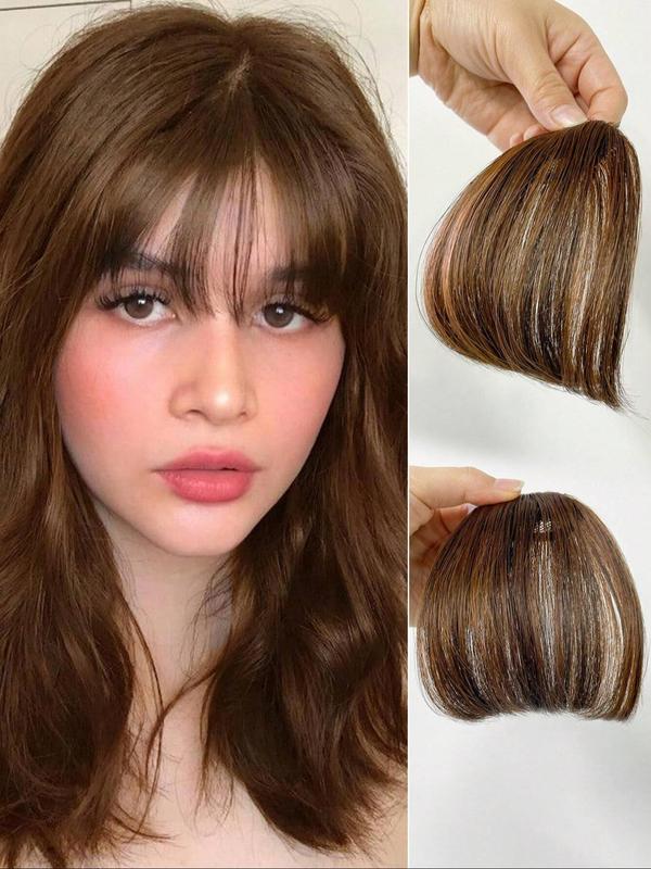 6 Inch Clip in Fringe Short Bangs, Natural Flat Neat French Bangs without Temples for Women, Synthetic Hair Extensions for Party, Daily Use