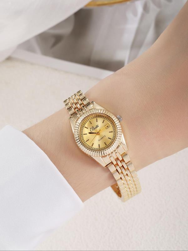 Women's Elegant Round Dial Quartz Watch Set, Fashion Analog Watch for Party, Daily Clothing Decor, Trendy All-match & Exquisite Watch for Birthday Gift