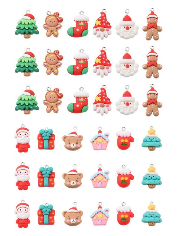 Cute Christmas Themed Resin Pendants, Gingerbread Man & Santa Claus & House & Tree Design Charms, Fashion Accessories for DIY Bracelet & Necklace Making