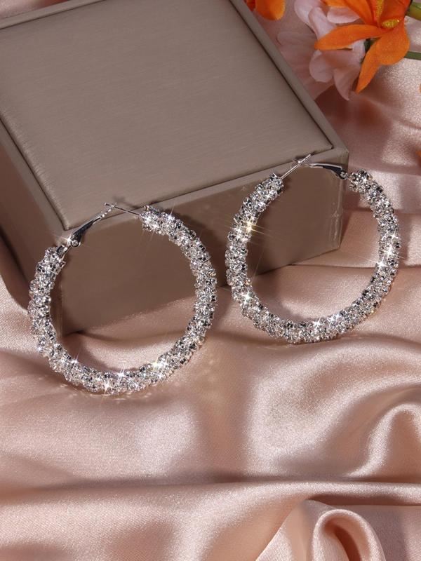 Women's 1 Pair Rhinestone Decor Hoop Earrings, Fashion Elegant Women's Jewelry for Party, Daily Clothing Decor