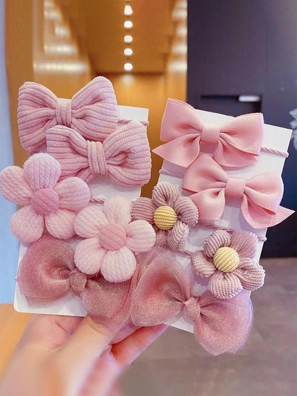 Cute Bow & Flower Design Hair Ties, 10pcs set Sweet Ponytail Holders for Women & Girls, Minimalist All-match Hair Accessories for Hairstyle Ideas