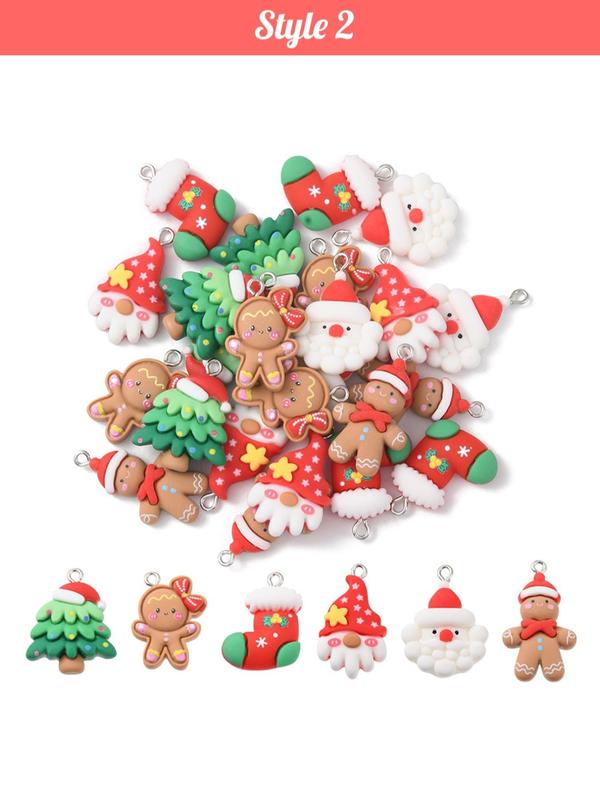 Cute Christmas Themed Resin Pendants, Gingerbread Man & Santa Claus & House & Tree Design Charms, Fashion Accessories for DIY Bracelet & Necklace Making