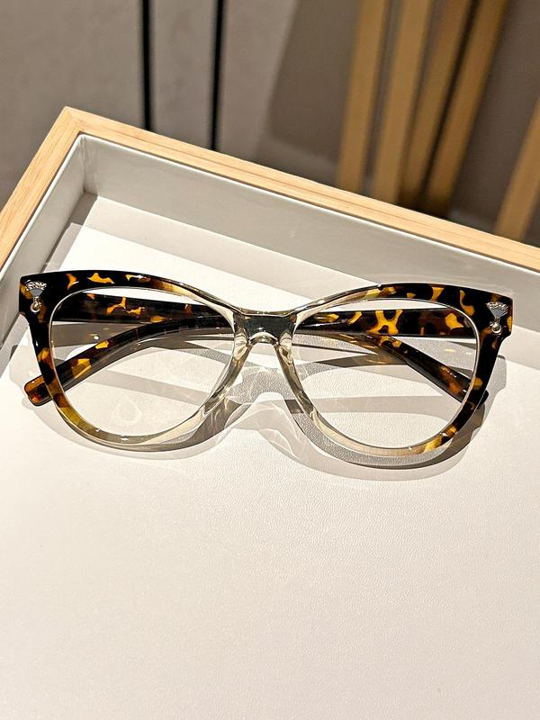 Simple Eyeglasses for Everyday Use, Leopard Pattern Cat Eye Frame Basic Eyeglasses, Fashion Eyewear for Men & Women, Perfect for Student Daily Use