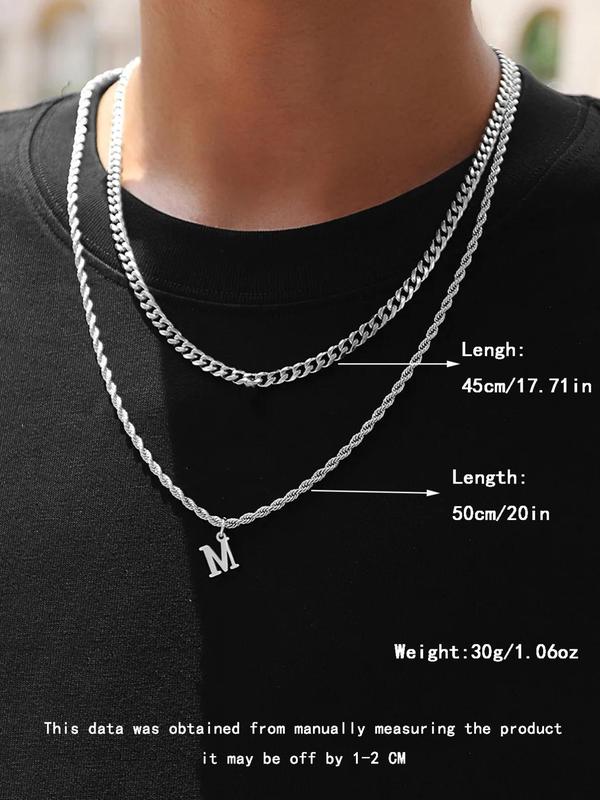 2pcs set Men's Punk Style Stainless Steel Letter Pendant Necklace, Casual 2024 New Trendy Chain Necklace for Party, Club, Classic Fashion Accessories for Daily Wear