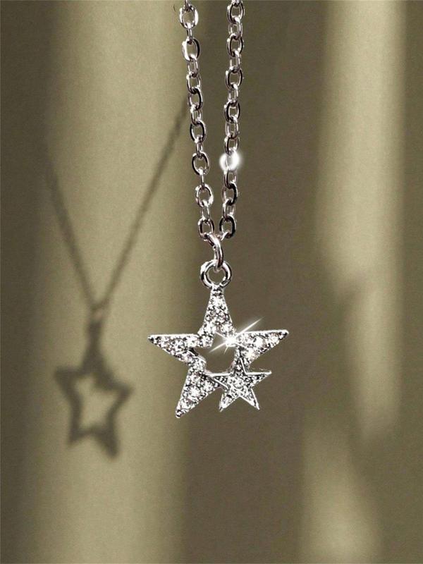 Rhinestone Star Decor Pendant Necklace for Women, Retro Jewelry for Party, Daily Clothing Decor, Summer Trendy All-match & Exquisite Jewelry for Birthday Gift