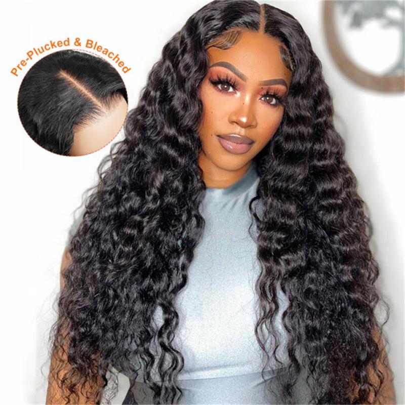 Wiggins Hair Loose Deep Wave 7x4 Pre Cut Ready Go Glueless Wigs Pre Bleached Human Hair Beginners Glueless Wig