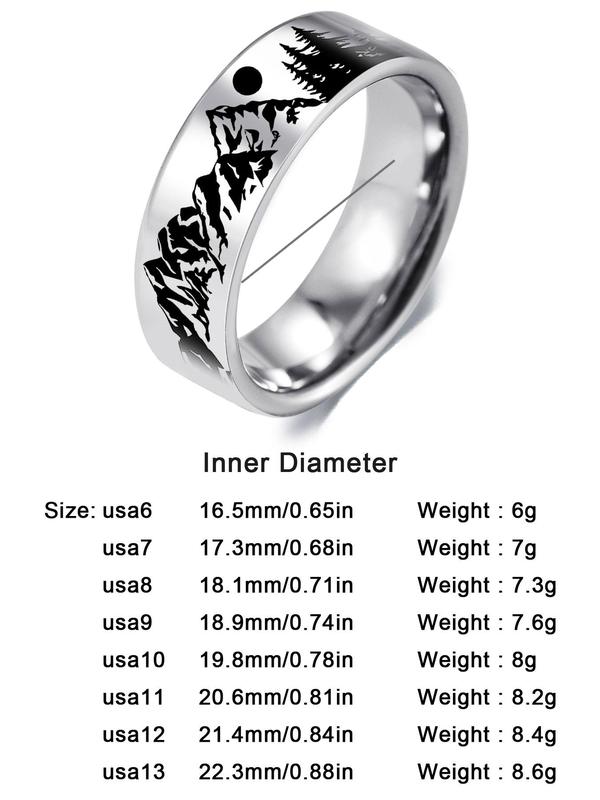 Mountain & Snow Mountain Landscape Pattern Ring, Stainless Steel Ring for Men & Women, Fashion Matching Jewelry for Outdoor Activities