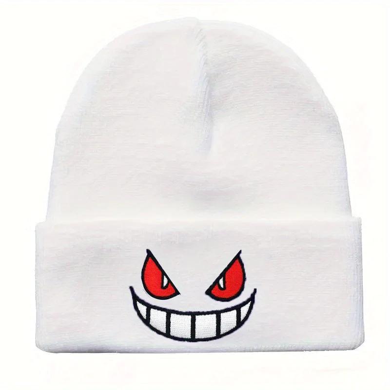 y2k beanie Anime Devil Embroidered Beanies Solid Color Trendy Knit Hats Party Hats Lightweight Elastic Skull Cap Warm Ski Hats For