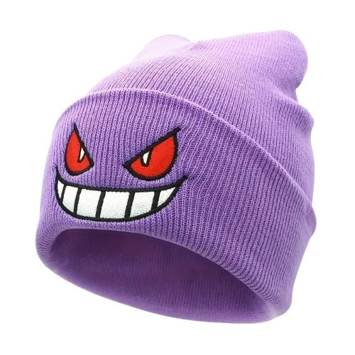 y2k beanie Anime Devil Embroidered Beanies Solid Color Trendy Knit Hats Party Hats Lightweight Elastic Skull Cap Warm Ski Hats For