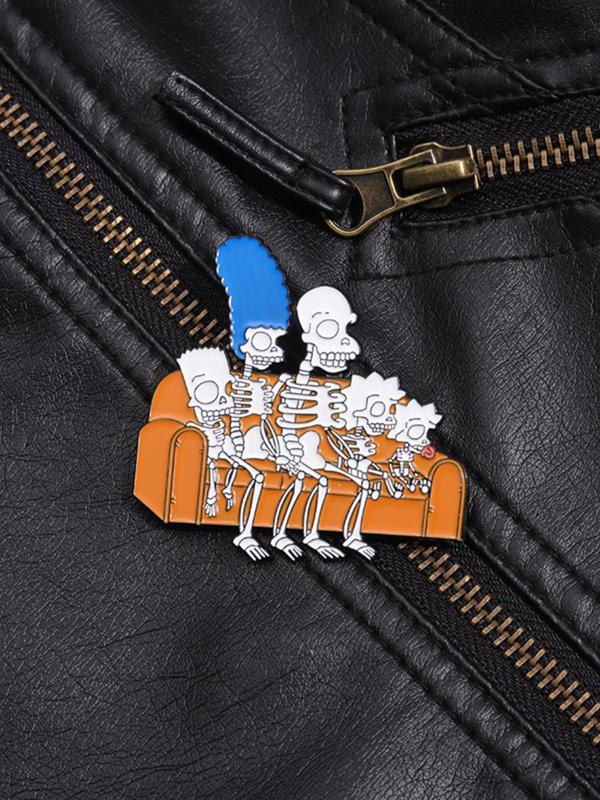 Cartoon Skeleton Family Design Brooch, Cute Enamel Pin Suitable for Backpacks, Jeans, Scarves, Hats Decoration, Trendy All-match & Exquisite Brooch for Birthday Gift