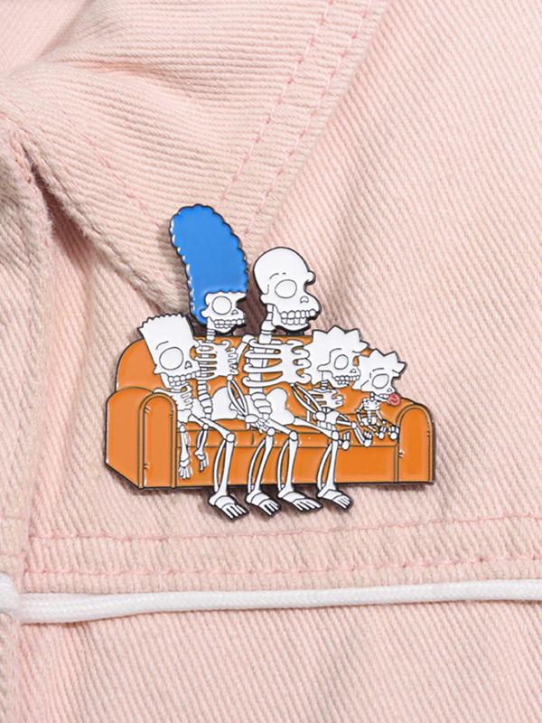 Cartoon Skeleton Family Design Brooch, Cute Enamel Pin Suitable for Backpacks, Jeans, Scarves, Hats Decoration, Trendy All-match & Exquisite Brooch for Birthday Gift