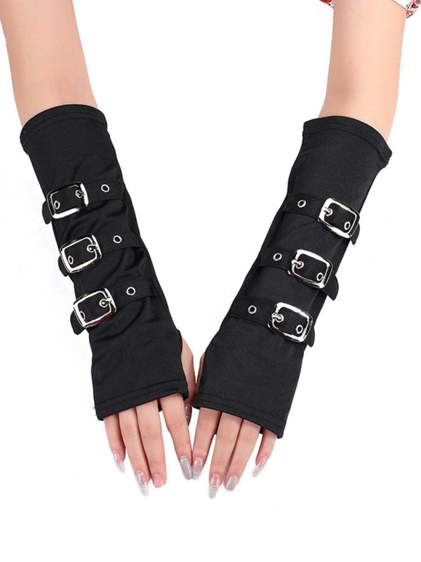 Punk Style Buckle Design Grommet Eyelet Gloves, Fashionable Arm Sleeves for Women, Fashion Accessories for Party, Daily Clothing Decor