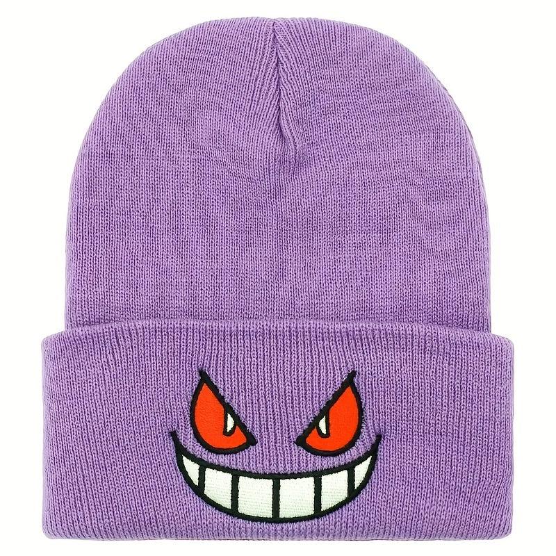 y2k beanie Anime Devil Embroidered Beanies Solid Color Trendy Knit Hats Party Hats Lightweight Elastic Skull Cap Warm Ski Hats For