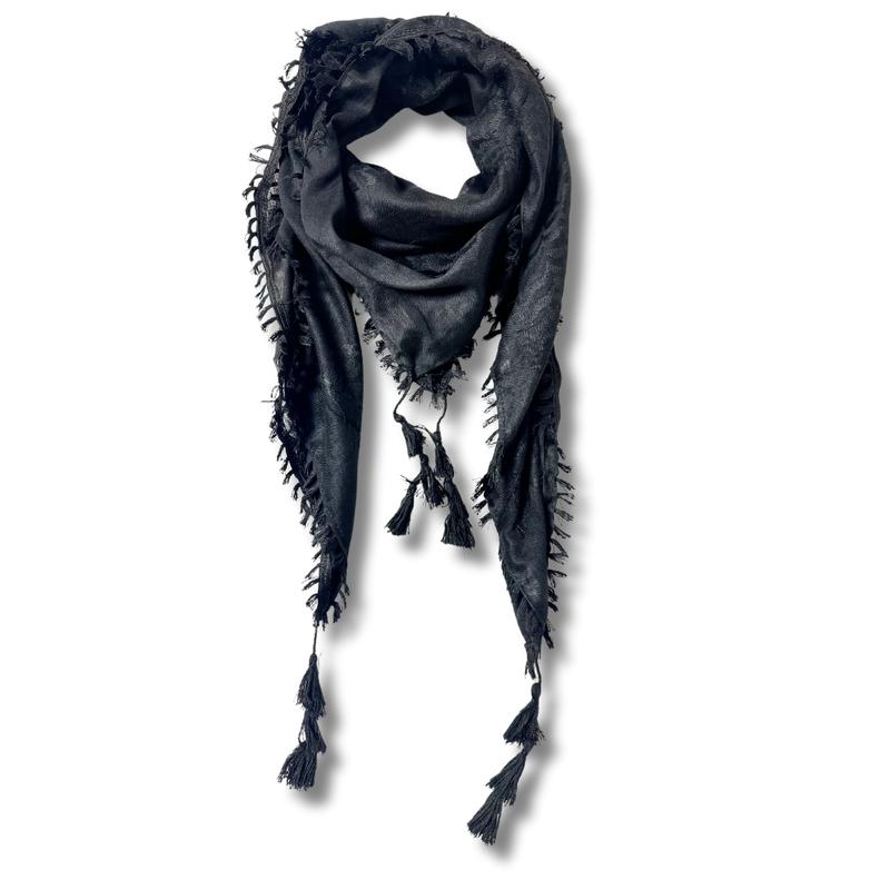 Black on Black Kuffiyeh – Handcrafted Palestinian Scarf with Traditional Elegance