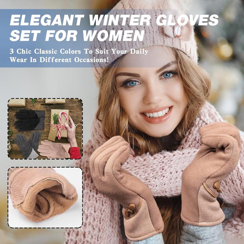 Women Winter Gloves With Touchscreen Fingers, 3 Pairs Fleece Lined Gloves for Women Cold Weather,Thick Windproof Gloves for Warm Wear(Black Gray Pink)