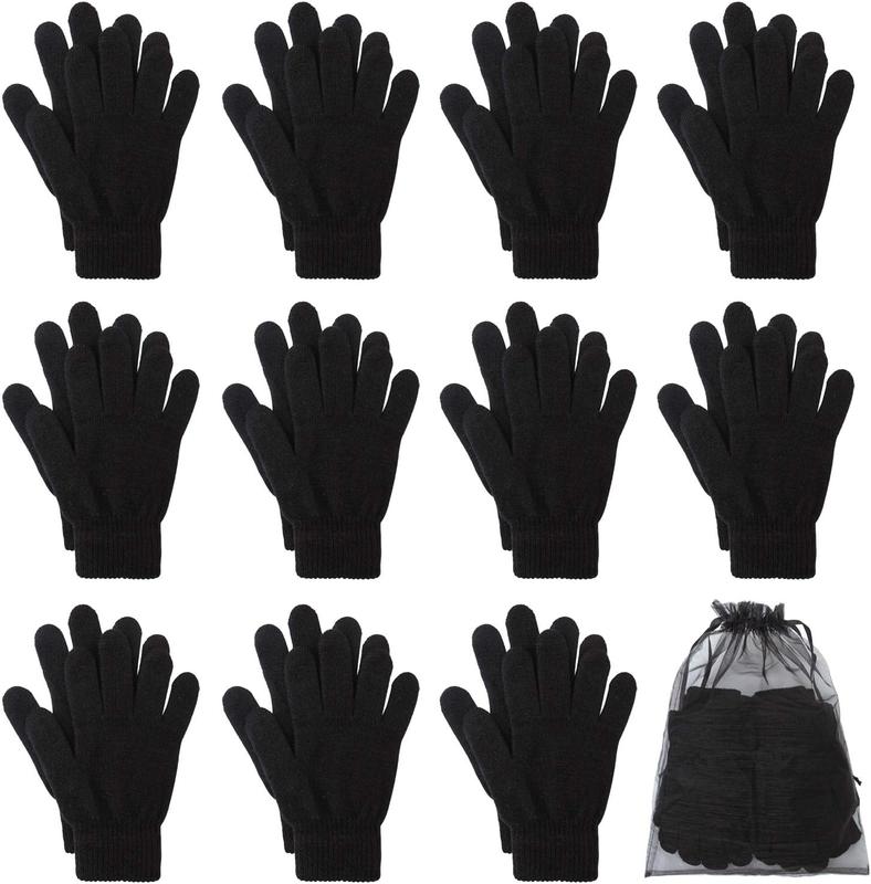 12 Pairs Winter Magic Gloves Stretchy Warm Knit Gloves with Mesh Storage Bag for Men or Women