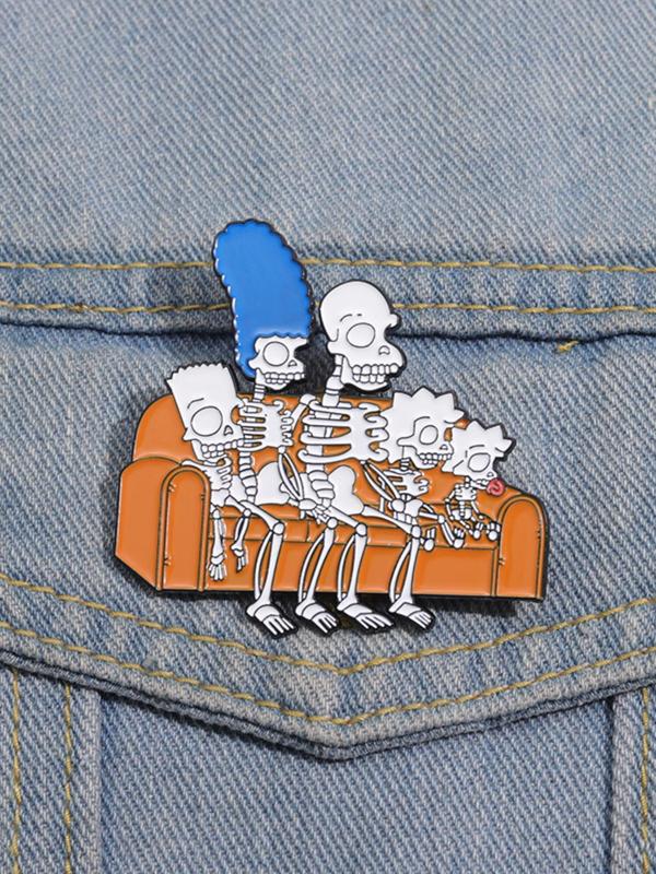 Cartoon Skeleton Family Design Brooch, Cute Enamel Pin Suitable for Backpacks, Jeans, Scarves, Hats Decoration, Trendy All-match & Exquisite Brooch for Birthday Gift