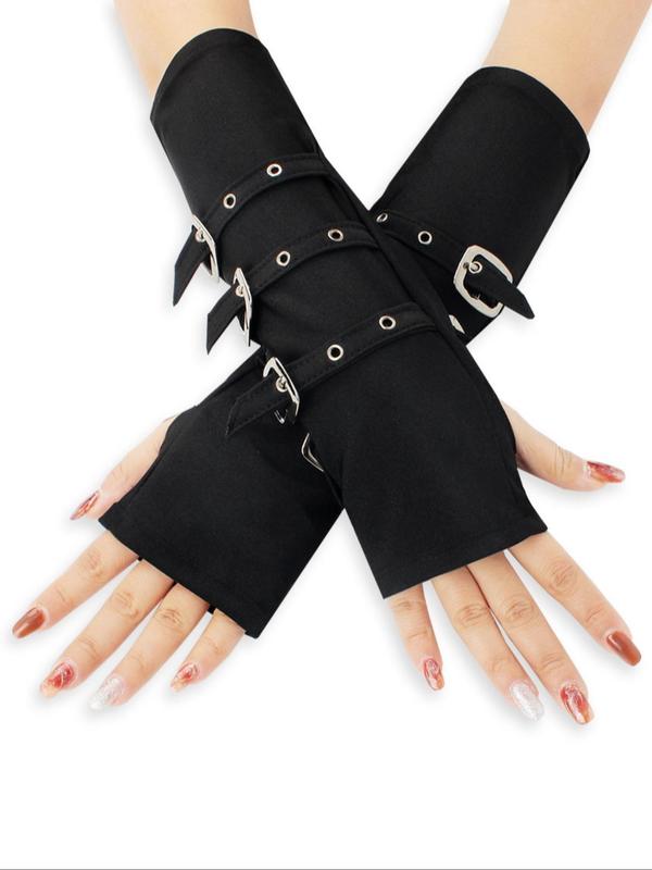 Punk Style Buckle Design Grommet Eyelet Gloves, Fashionable Arm Sleeves for Women, Fashion Accessories for Party, Daily Clothing Decor