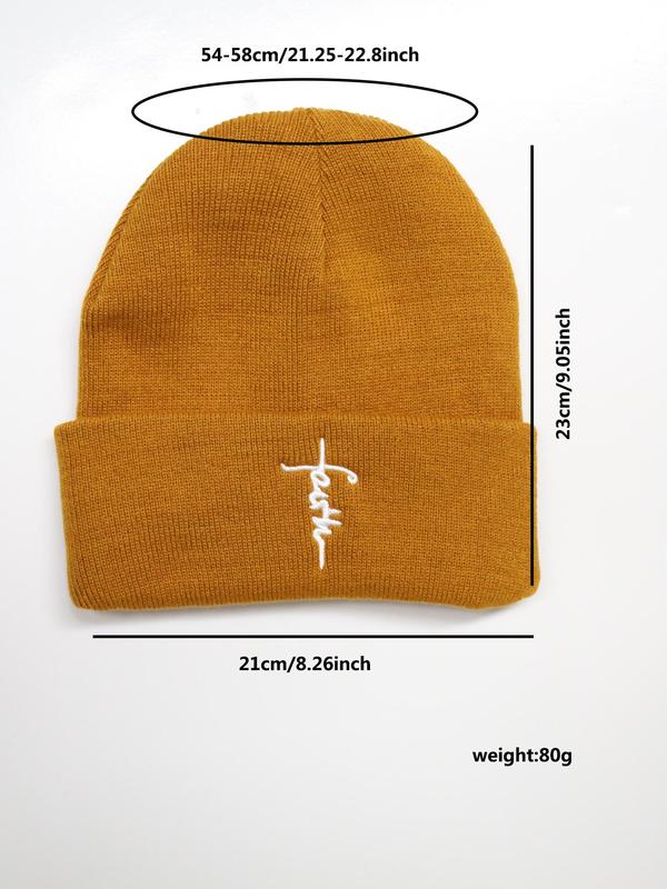 Letter Embroidery Satin lining Beanie Hat, Casual Winter Warm Knit Hat for Women & Men, Fashion Accessories for Daily Wear