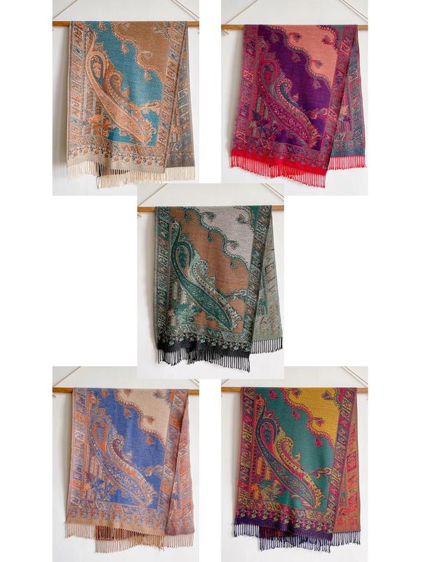 Paisley Print Tassel Decor Scarf, Casual Soft Warm Shawl for Women & Men, Fashion Accessories for Daily Wear