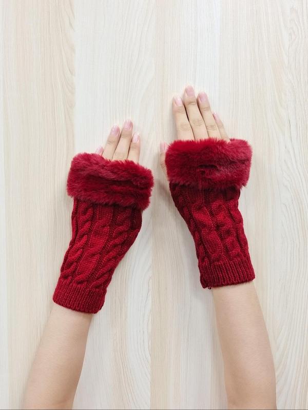 Women's Solid Color Knit Fingerless Gloves, 2024 New Style Casual Trendy Warm Gloves for Fall & Winter, Fashion Accessories for Women & Girls