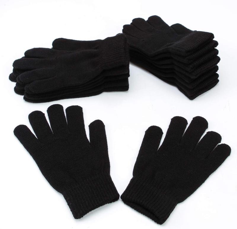 12 Pairs Winter Magic Gloves Stretchy Warm Knit Gloves with Mesh Storage Bag for Men or Women