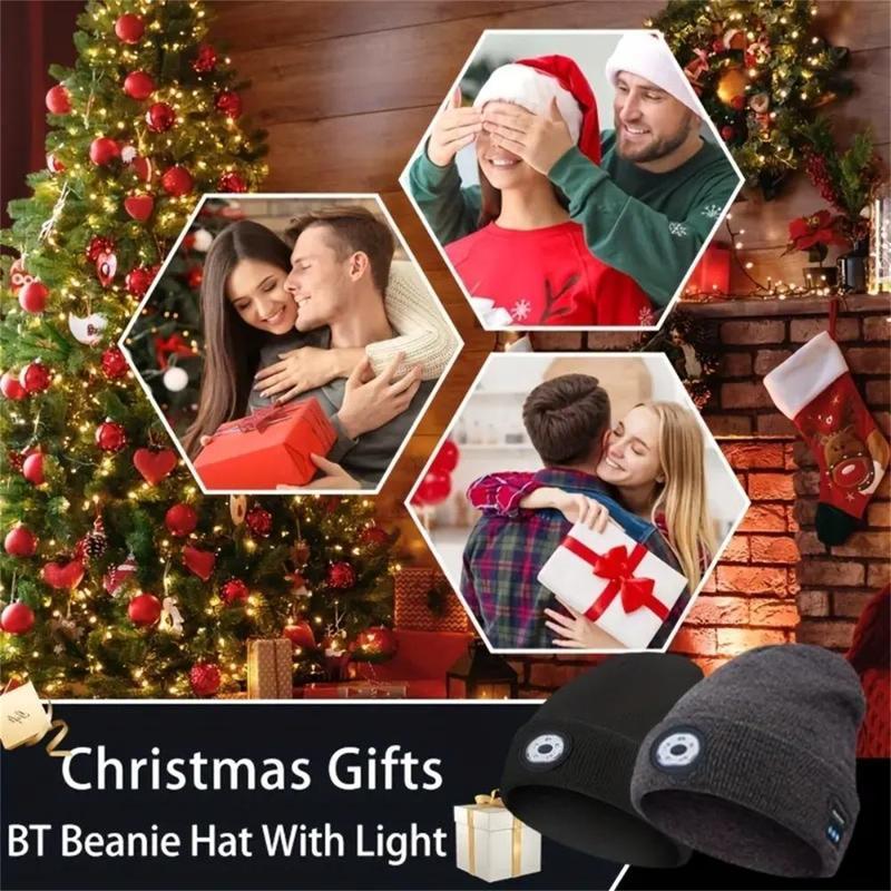 Bluetooth Beanie Hat with Light, Headlamp Cap with Headphones and Built-in Speaker Mic- USB Rechargeable Winter Knitted Cap,Christmas Gift