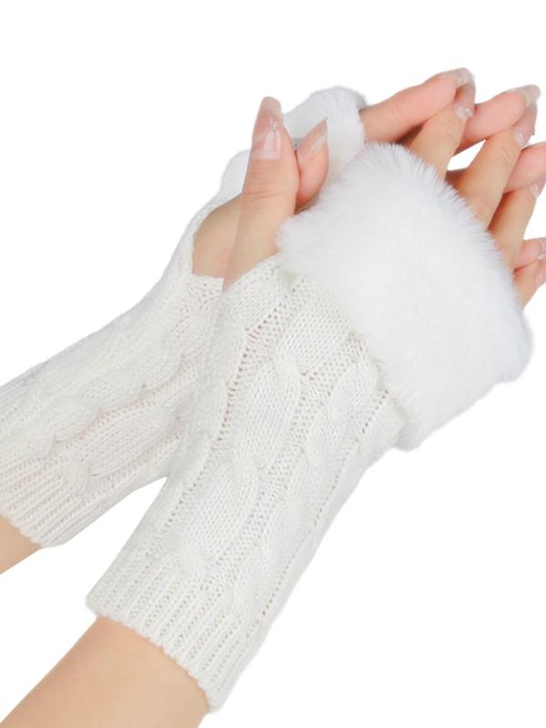 Women's Solid Color Knit Fingerless Gloves, 2024 New Style Casual Trendy Warm Gloves for Fall & Winter, Fashion Accessories for Women & Girls