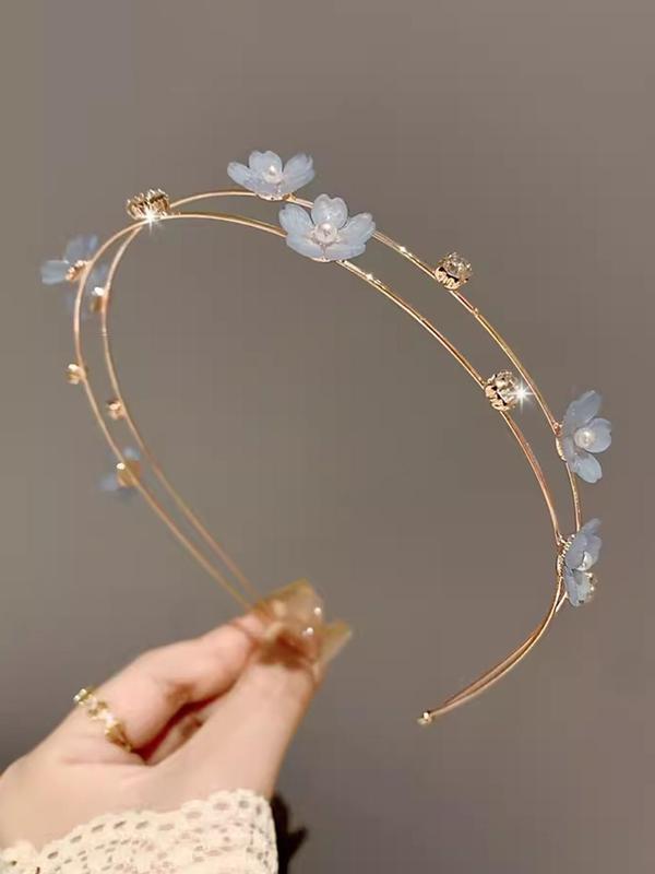 Flower & Rhinestone Decorated Headband, Elegant Faux Pearl Decor Hair Hoop for Wedding Bridal Party Formal Occasions, Exquisite Cute Hair Accessories for Women