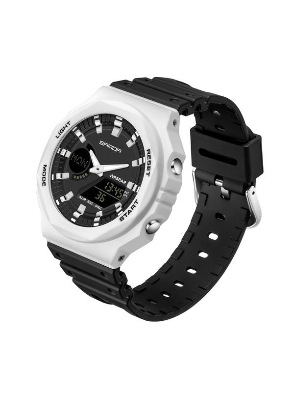 Men's Sportive Digital Analog Quartz Watch, Fashionable Digital Watch with Silicone Strap, Waterproof Watch with Digital Display for Men