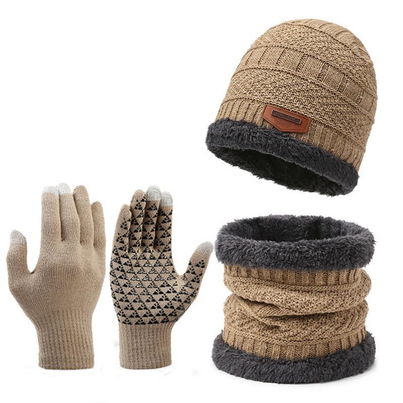 Winter Knitted Warm Suit 3-In-1 Warm Beanie & Scarf & Gloves for Outdoor Walking Cycling Running Outdoor Sports Accessories for Men & Women Outdoor Accessories