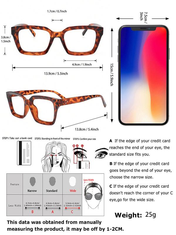 Unisex Fashionable All-match Square Frame Leopard Pattern Eyeglasses, Vintage Trendy Eyeglasses for Daily Use, Fashion Accessories for Outdoor Activities