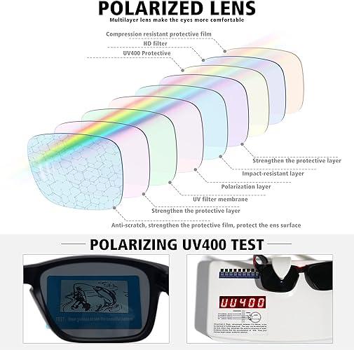 Set of 3 Polarized and Coated Lens Sunglasses for Men and Women, UV400 Protection, Rectangle Full Rim Frame, Sports Driving Fishing SunGlasses